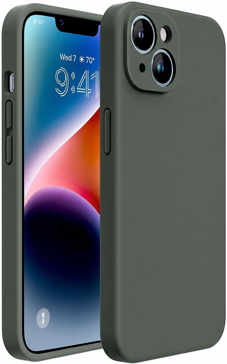 Miracase Designed for iPhone 14 Case,[Upgraded Enhanced Camera Protection],Shockproof Liquid Silicone Case with Microfiber Lining, 6.1 inch,Dark Green