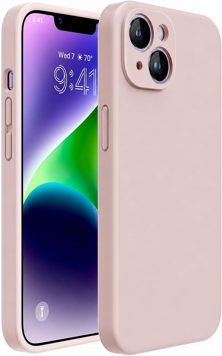 Miracase Designed for iPhone 14 Case, [Upgraded Enhanced Camera Protection], Shockproof Liquid Silicone Case with Microfiber Lining, 6.1 inch, Sand Pink
