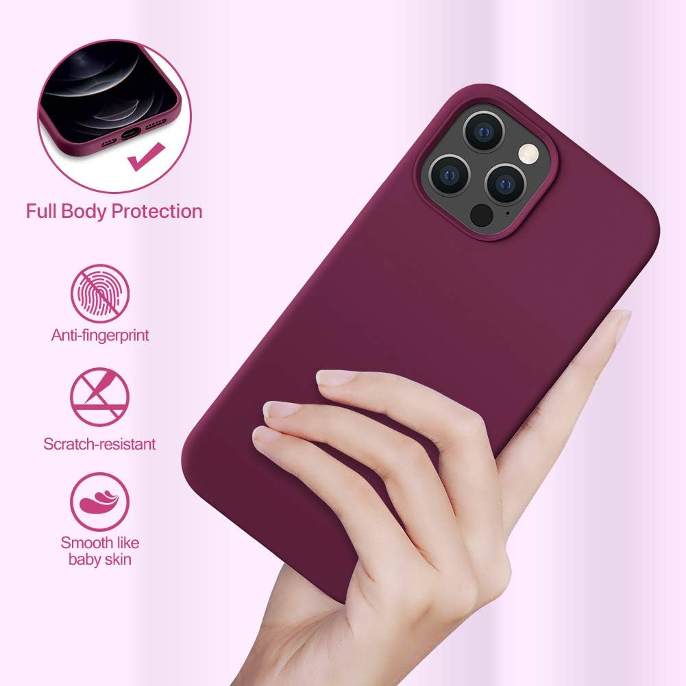 Miracase Compatible with iPhone 12 Pro Max Case, [Soft Anti-Scratch Microfiber Lining], Liquid Silicone Case Gel Rubber Shockproof Drop Protection Phone Case for 12 Pro Max, Wine Red