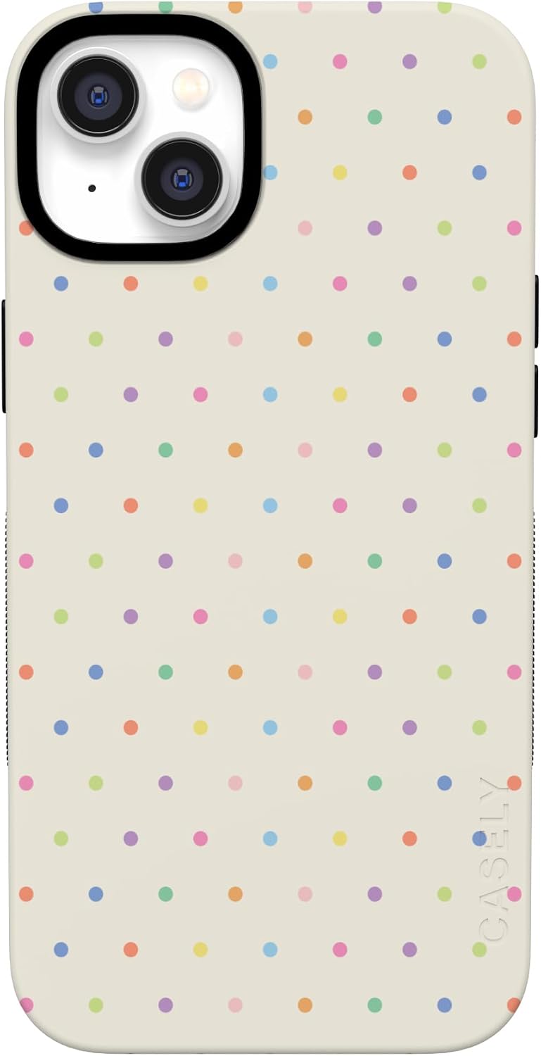 51UIvubLPyL._AC_SL1500_ Casely iPhone 14 Plus Case | On the Dot | Rainbow Polka Dot | Bold Protective Design | Compatible with MagSafe