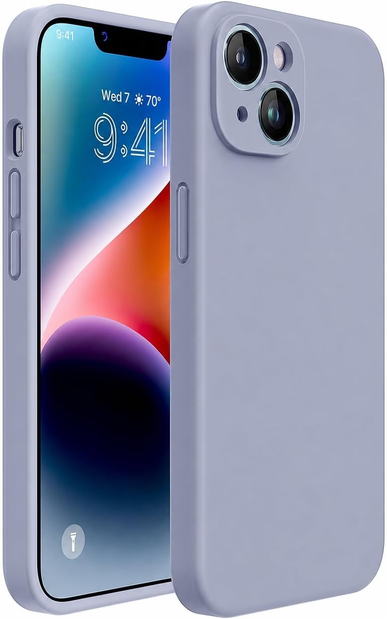 Miracase Designed for iPhone 14 Case,[Upgraded Enhanced Camera Protection],Shockproof Liquid Silicone Case with Microfiber Lining, 6.1 inch,Lavender Grey