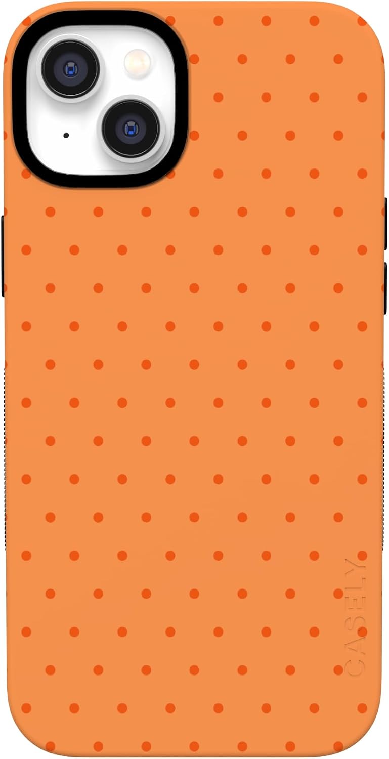 51euP5wmyZL._AC_SL1500_ Casely iPhone 14 Case | On the Dot | Orange Polka Dot | Bold Protective Design | Compatible with MagSafe