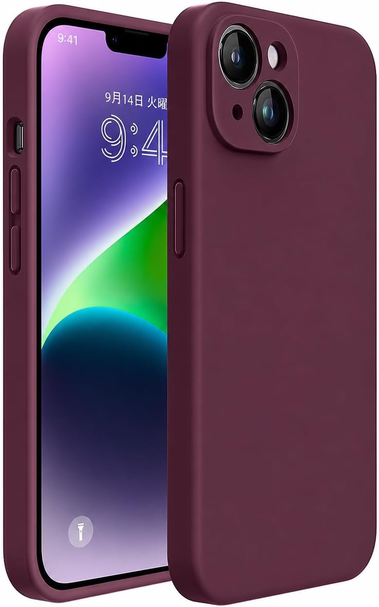 Miracase Designed for iPhone 14 Case,[Upgraded Enhanced Camera Protection],Shockproof Liquid Silicone Case with Microfiber Lining, 6.1 inch, Wine Red