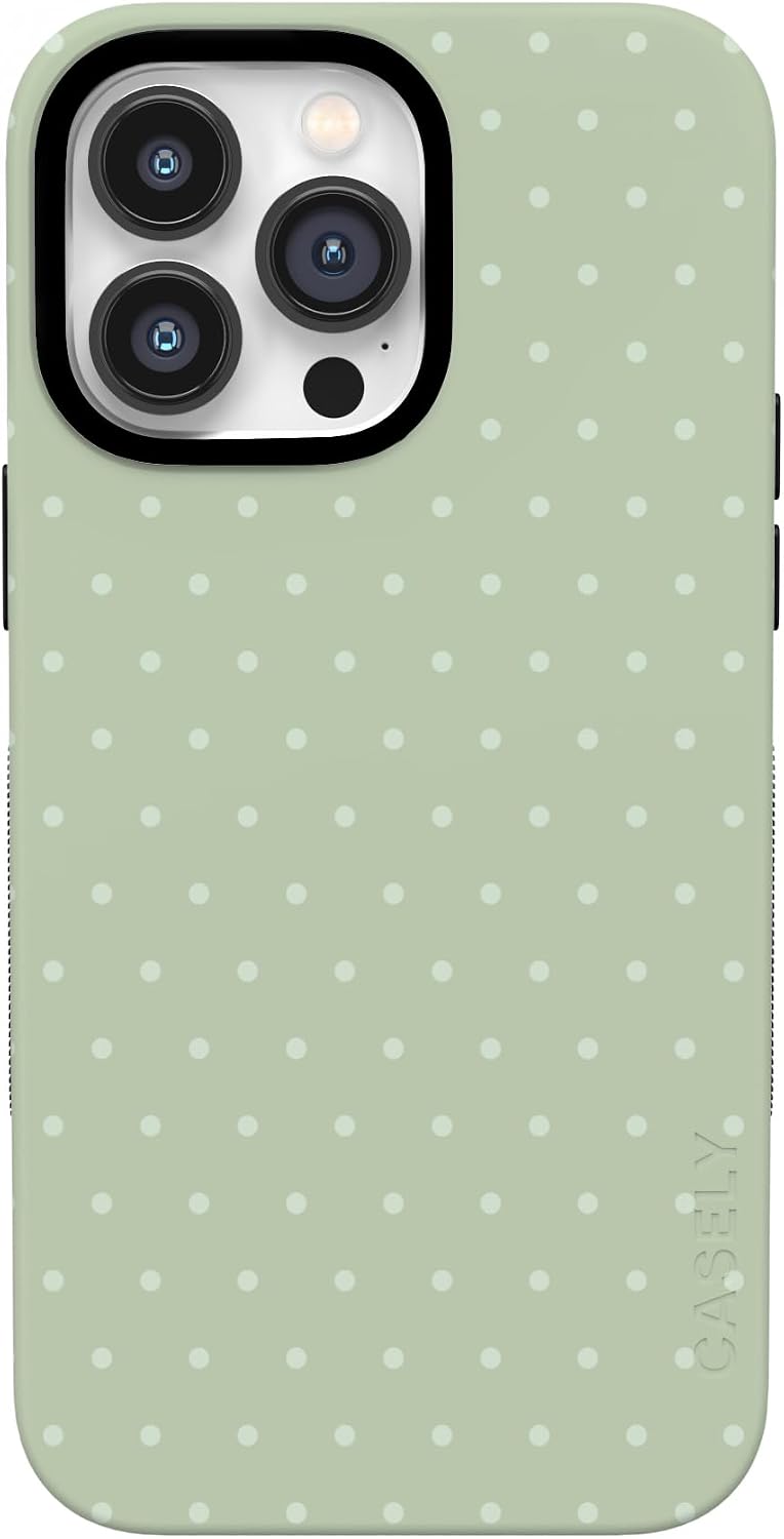 51wfhvnYnQL._AC_SL1500_ Casely iPhone 14 Pro Case | On the Dot | Green Polka Dot | Bold Protective Design | Compatible with MagSafe