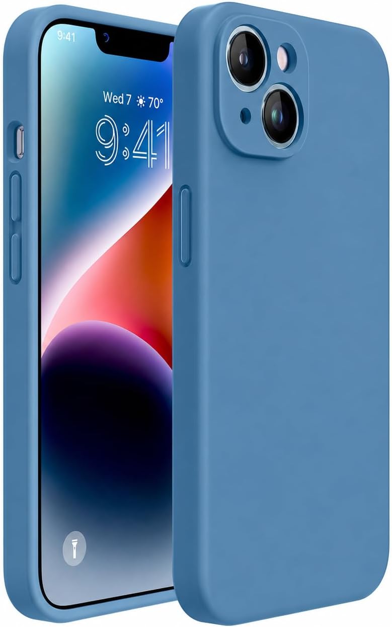 Miracase Designed for iPhone 14 Case,[Upgraded Enhanced Camera Protection],Shockproof Liquid Silicone Case with Microfiber Lining, 6.1 inch,Capri Blue