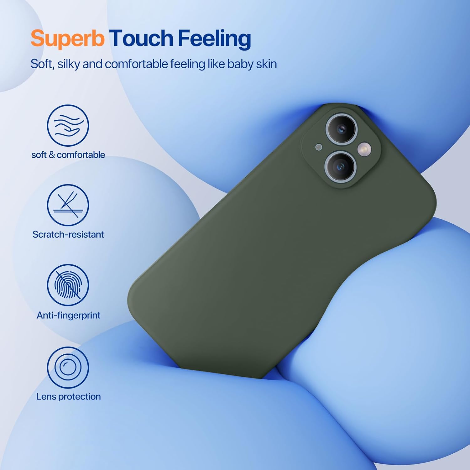 Miracase Designed for iPhone 14 Case,[Upgraded Enhanced Camera Protection],Shockproof Liquid Silicone Case with Microfiber Lining, 6.1 inch,Dark Green