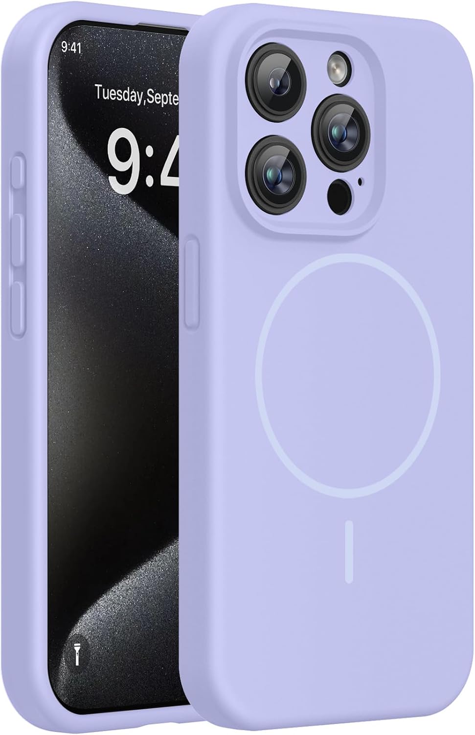 Miracase Magnetic for iPhone 15 Pro Case, [Soft Anti-Scratch Microfiber Lining], Compatible with MagSafe, Liquid Silicone Shockproof Drop Protection Phone Case for 15 Pro, Light Purple