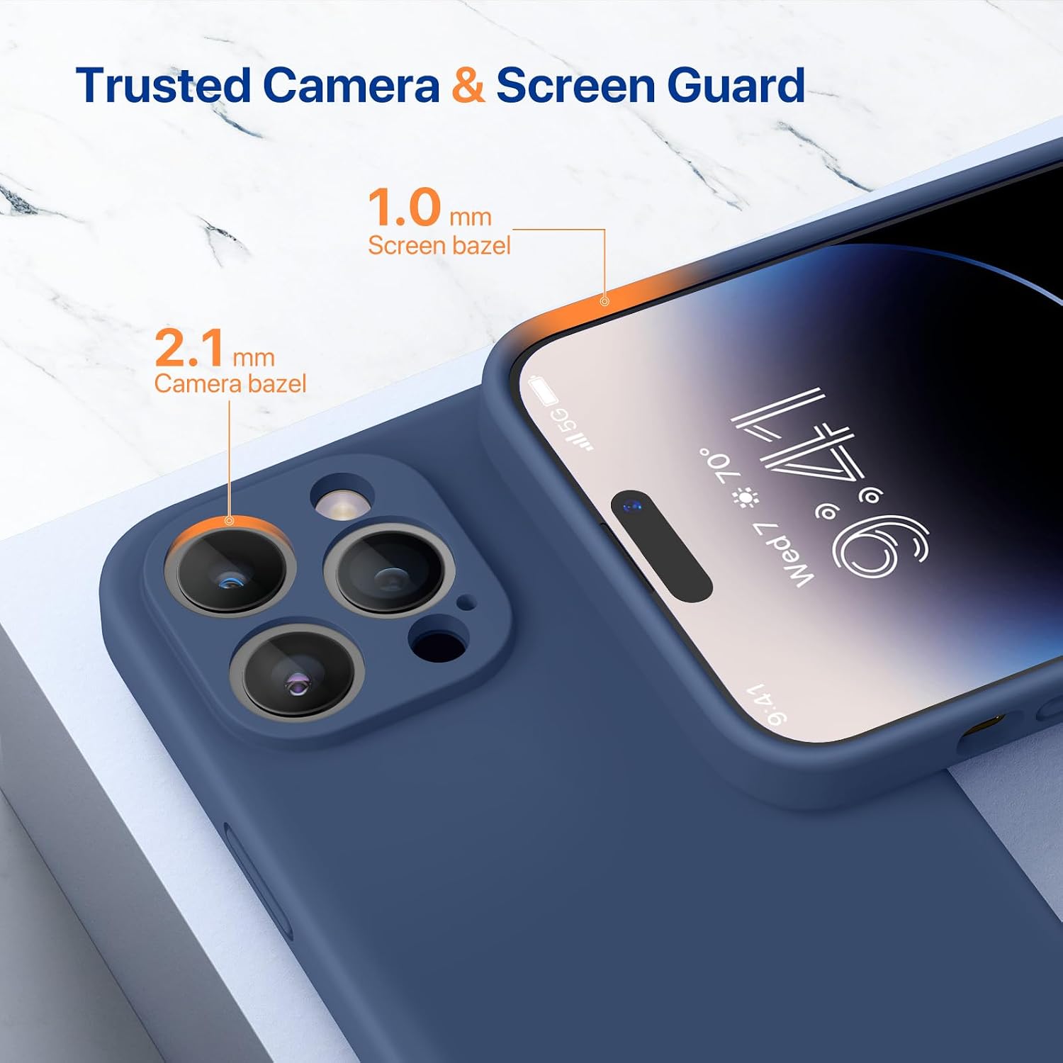 Miracase Designed for iPhone 14 Pro Case, [Upgraded Camera Protection], Shockproof Liquid Silicone Rubber Phone Case Cover for 14 Pro 6.1 inch, Dark Blue