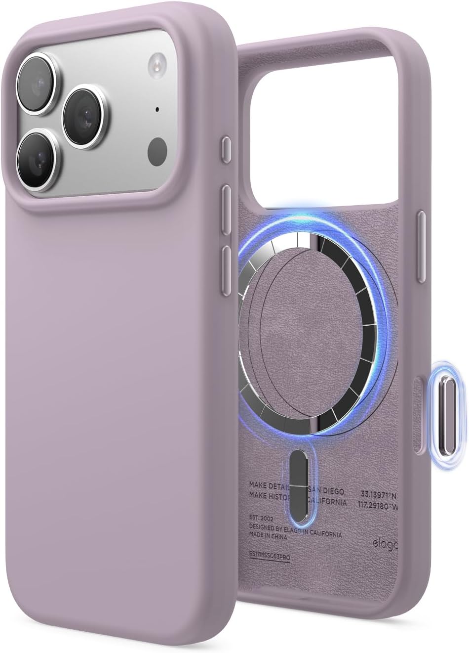 610C1LV8tJL._AC_SL1500_ elago for iPhone 17 Pro Case, Premium Magnetic Silicone Case, Compatible with MagSafe, Liquid Silicone Material, Protective Cover, Shockproof, Slim Phone, 6.3 inch (Soft Purple)