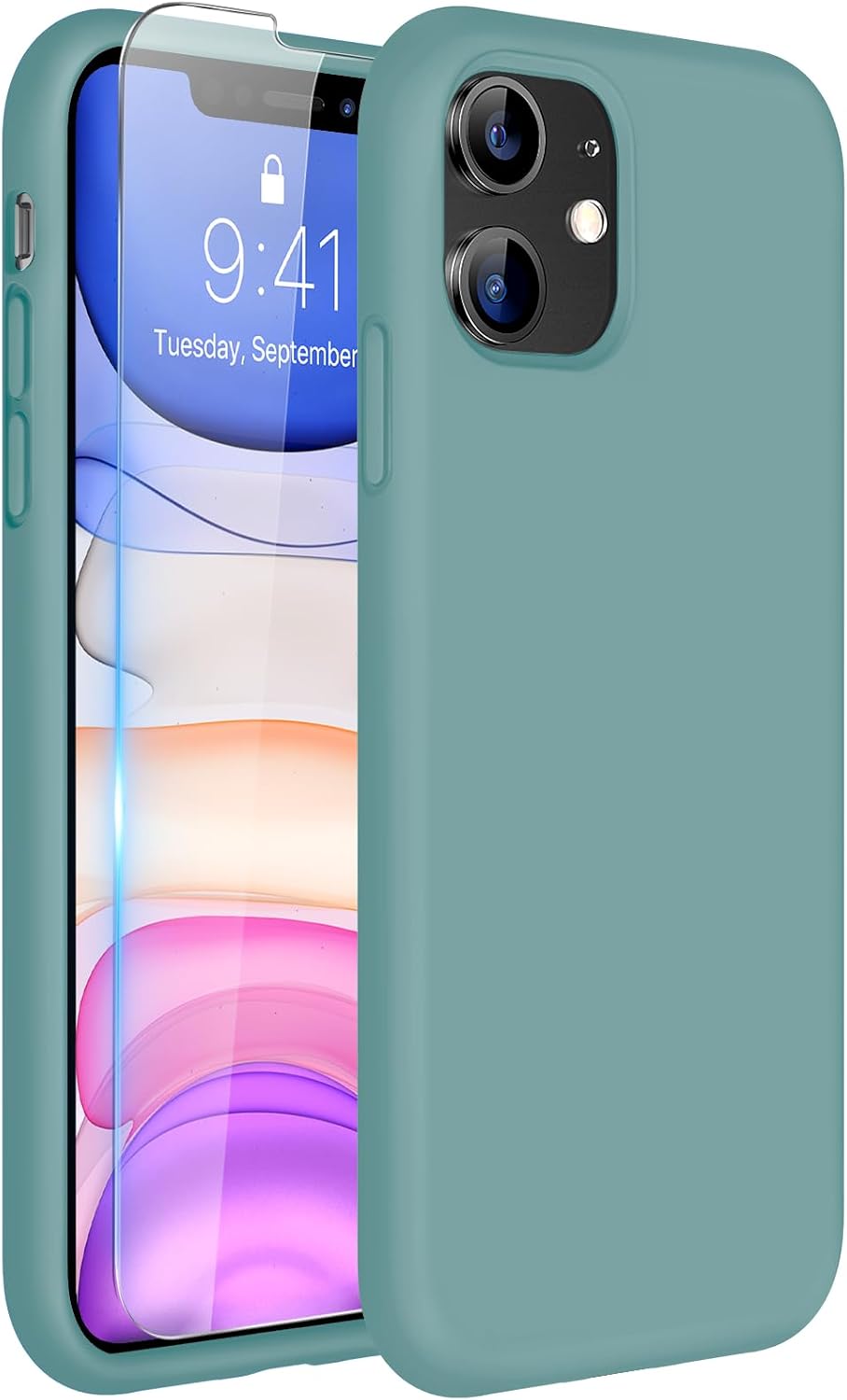 610SOq1IRKL._AC_SL1500_ Miracase Designed for iPhone 11 Phone Case, with Screen Protector, Liquid Silicone Gel Rubber Drop Protection Shockproof Cover Phone Case for iPhone 11, Midnight Green