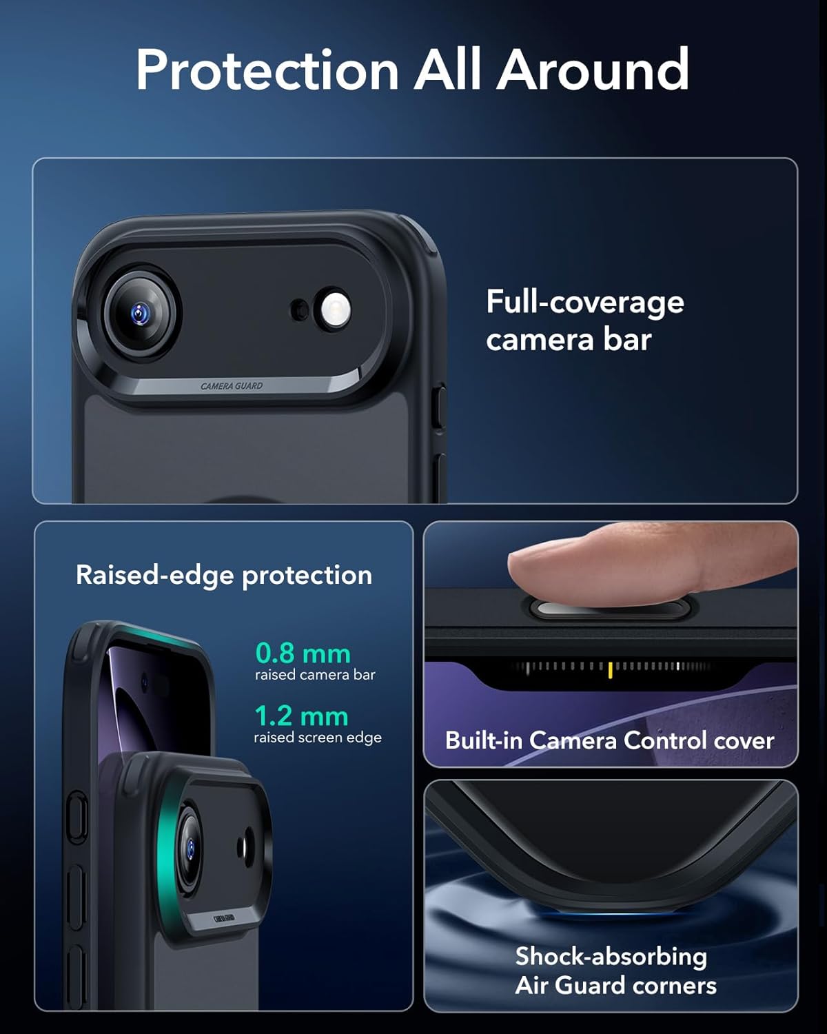 611C20kmXTL._AC_SL1500_ ESR for iPhone Air Case, Camera Control Cover, Compatible with MagSafe, Shockproof Military-Grade Protection, Magnetic Phone Case for iPhone Air, Classic Hybrid Case, Frosted Black