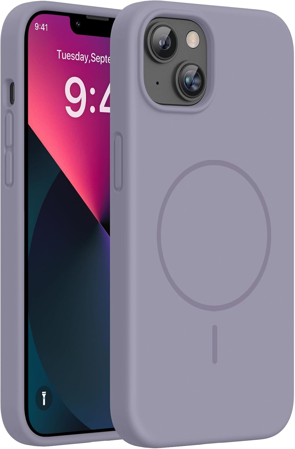 Miracase Magnetic for iPhone 13 Case, [Soft Anti-Scratch Microfiber Lining], Compatible with MagSafe, Liquid Silicone Case Shockproof Drop Protection Phone Case for 13, Lavender Gray