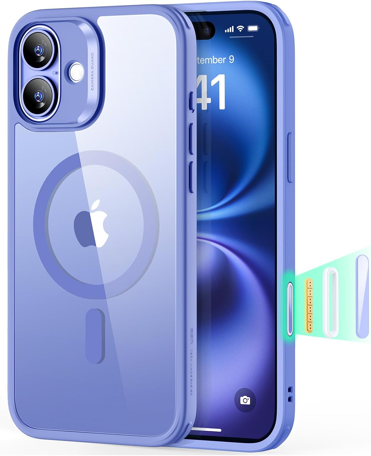 612-RKyESJL._AC_SL1500_ ESR for iPhone 16 Plus Case, Camera Control Cover, Compatible with MagSafe, Shockproof Military-Grade Protection, Magnetic Phone Case for iPhone 16 Plus, Classic Hybrid Case, Clear Blue
