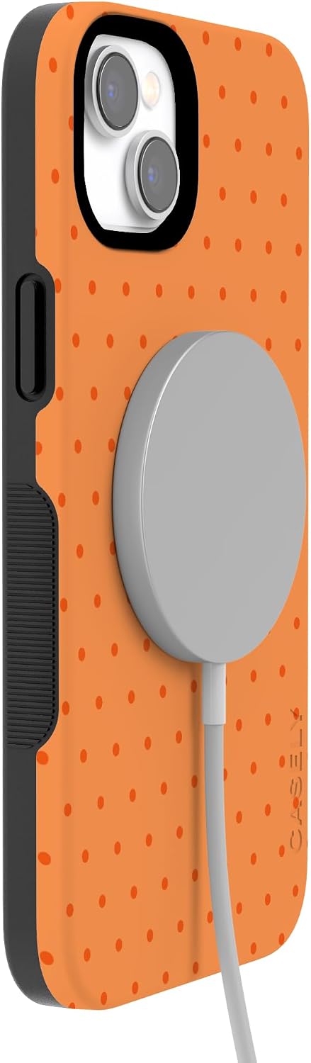 612BxB9kuKL._AC_SL1500_ Casely iPhone 14 Case | On the Dot | Orange Polka Dot | Bold Protective Design | Compatible with MagSafe