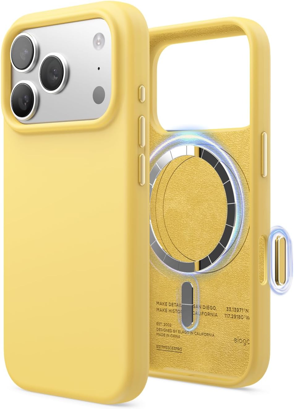 612DhxZzwiL._AC_SL1500_ elago for iPhone 17 Pro Case, Premium Magnetic Silicone Case, Compatible with MagSafe, Liquid Silicone Material, Protective Cover, Shockproof, Slim Phone, 6.3 inch (Yellow)