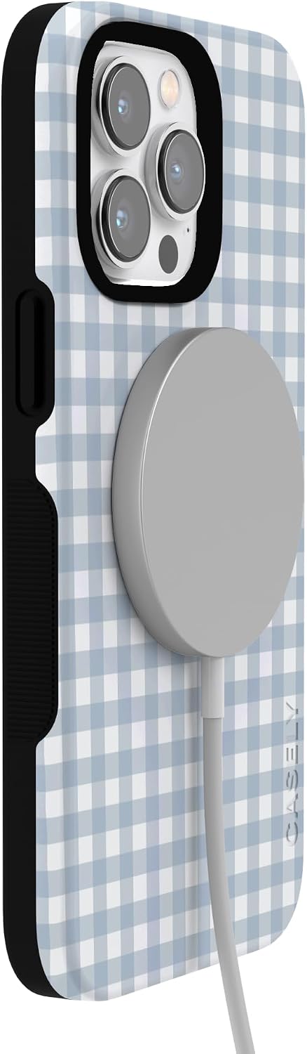 612J7FKKtXL._AC_SL1500_ Casely iPhone 14 Pro Case | Pastel Picnic | Blue Gingham | Bold Protective Design | Compatible with MagSafe