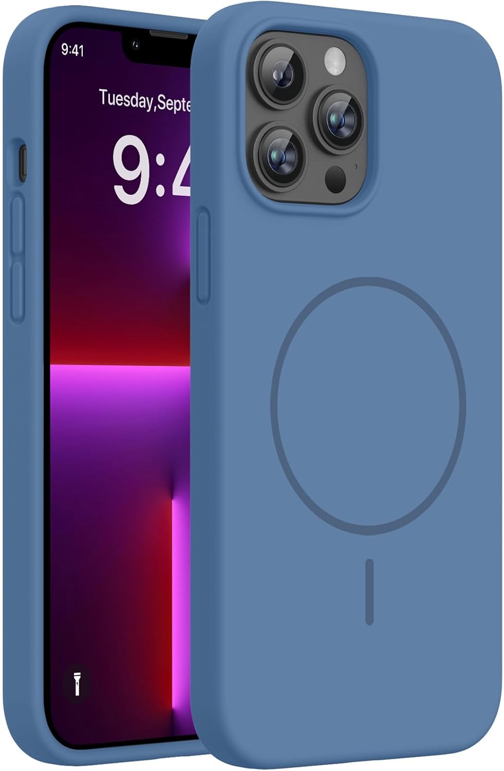 Miracase Magnetic for iPhone 13 Pro Max Case, [Soft Anti-Scratch Microfiber Lining], Compatible with MagSafe, Liquid Silicone Shockproof Drop Protection Phone Case for 13 Pro Max, Glass Blue