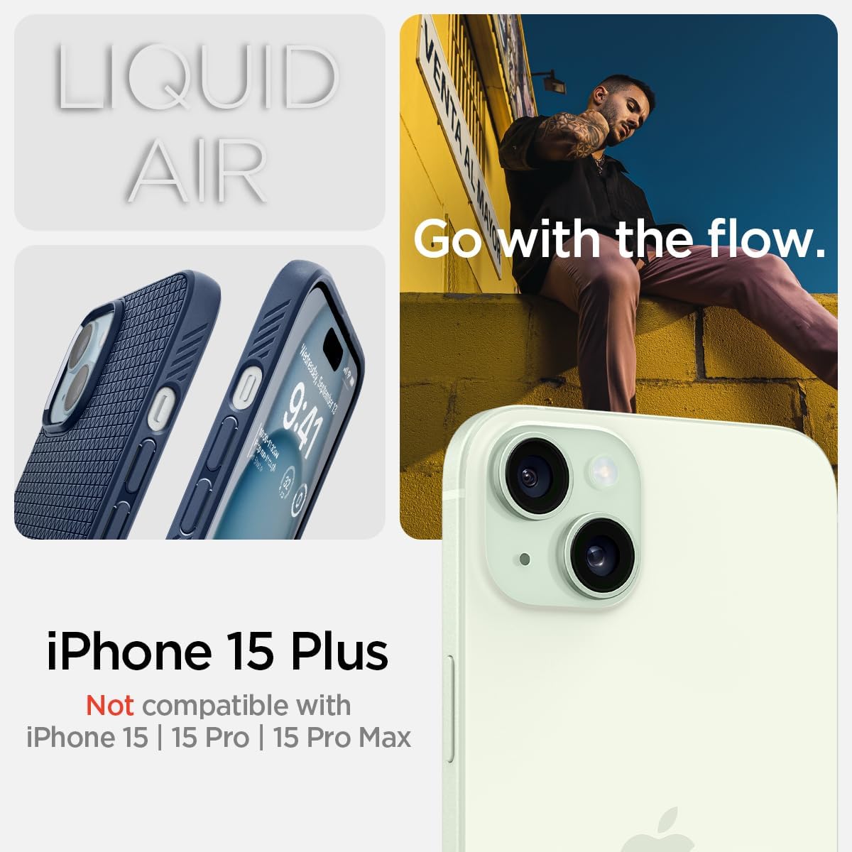 Spigen Liquid Air Designed for iPhone 15 Plus Case (2023) [Military-Grade Protection] - Navy Blue