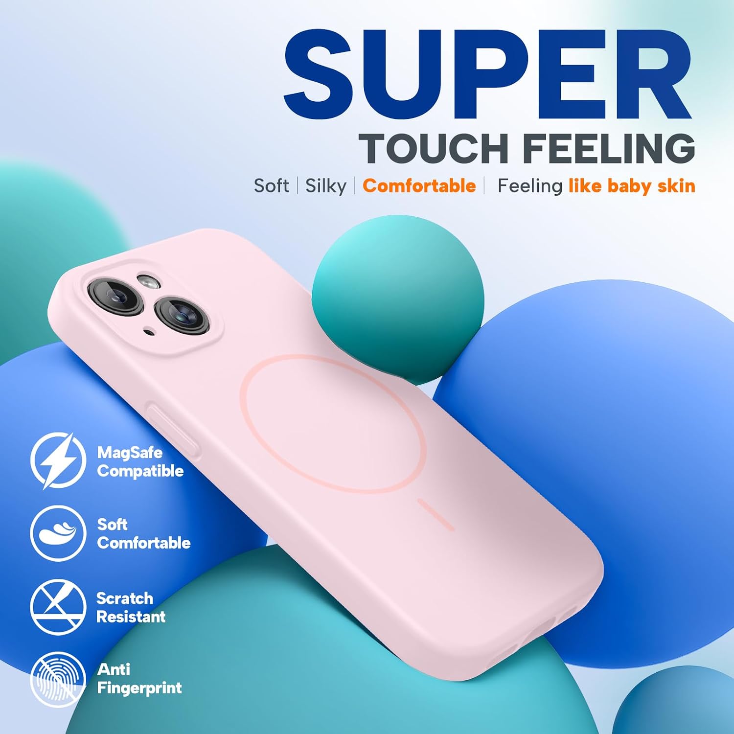 Miracase Magnetic for iPhone 15 Plus Case, [Soft Anti-Scratch Microfiber Lining], Compatible with MagSafe, Liquid Silicone Shockproof Drop Protection Phone Case for 15 Plus, Sand Pink