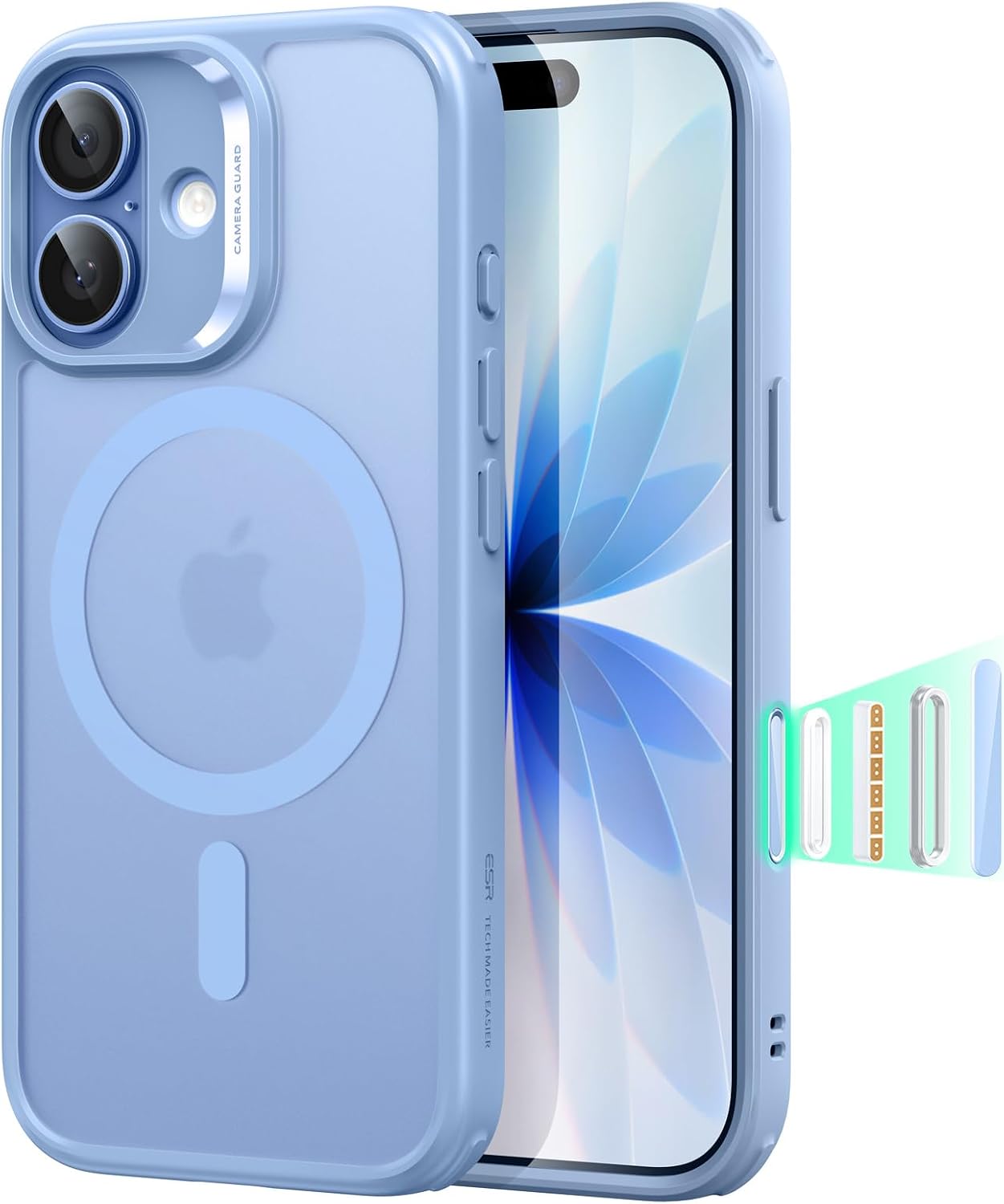 614IZQLiWtL._AC_SL1500_ ESR for iPhone 17 Case, Camera Control Cover, Compatible with MagSafe, Shockproof Military-Grade Protection, Magnetic Phone Case for iPhone 17, Classic Hybrid Case, Frosted Light Blue