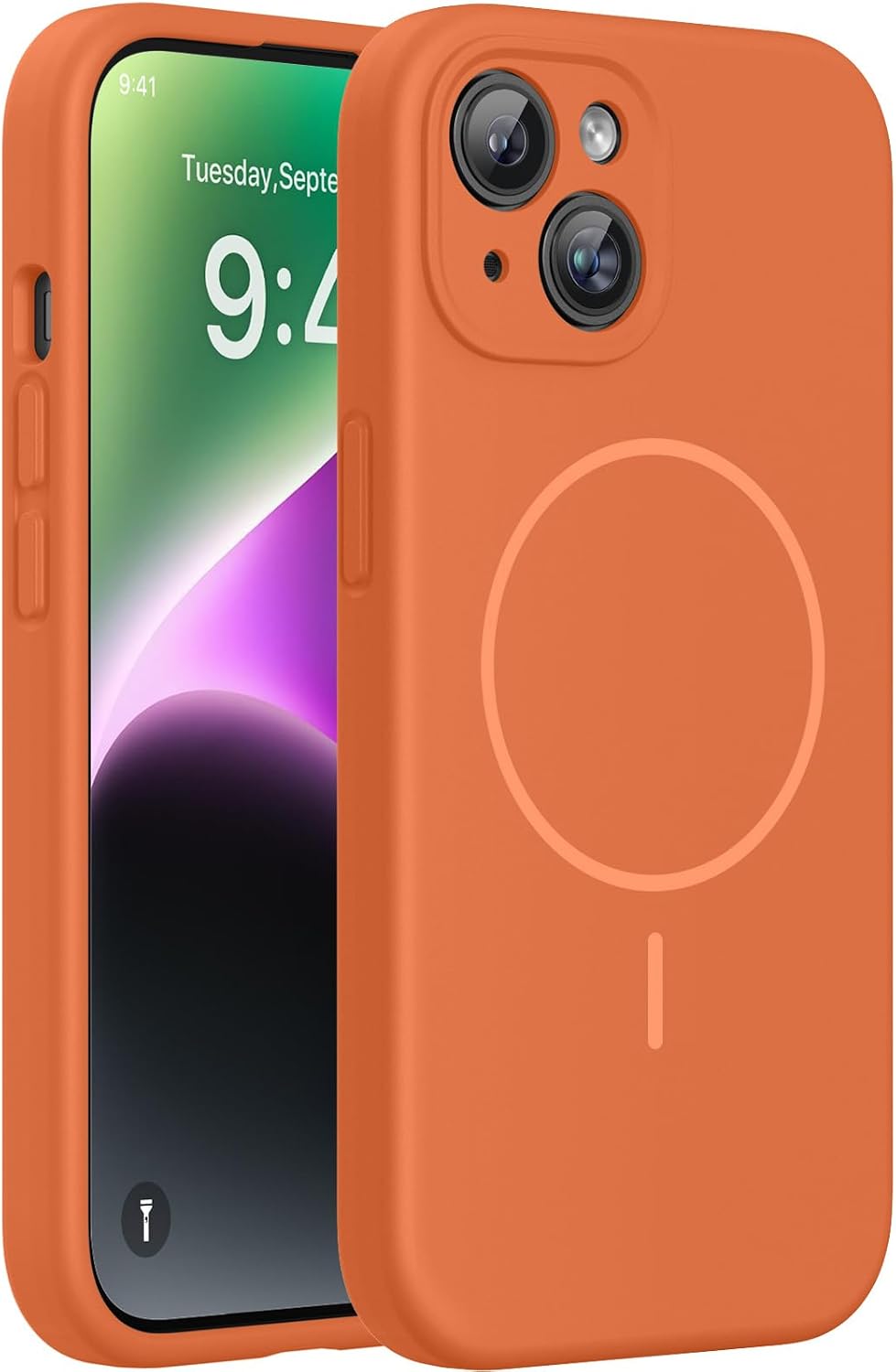 Miracase Magnetic for iPhone 14 Case, [Soft Anti-Scratch Microfiber Lining], Compatible with MagSafe, Liquid Silicone Case Shockproof Drop Protection Phone Case for 14, Orange
