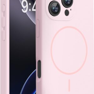 Miracase Magnetic for iPhone 16 Pro Case, [Soft Anti-Scratch Microfiber Lining], Compatible with MagSafe, Liquid Silicone Case Shockproof Drop Protection Phone Case for 16 Pro,Sand Pink