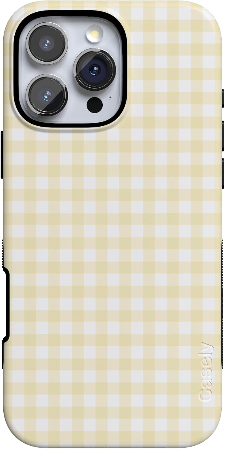 614ztJLrRfL._AC_SL1500_ Casely iPhone 16 Pro Max Case | Pastel Picnic | Yellow Gingham | Bold Protective Design | Compatible with MagSafe