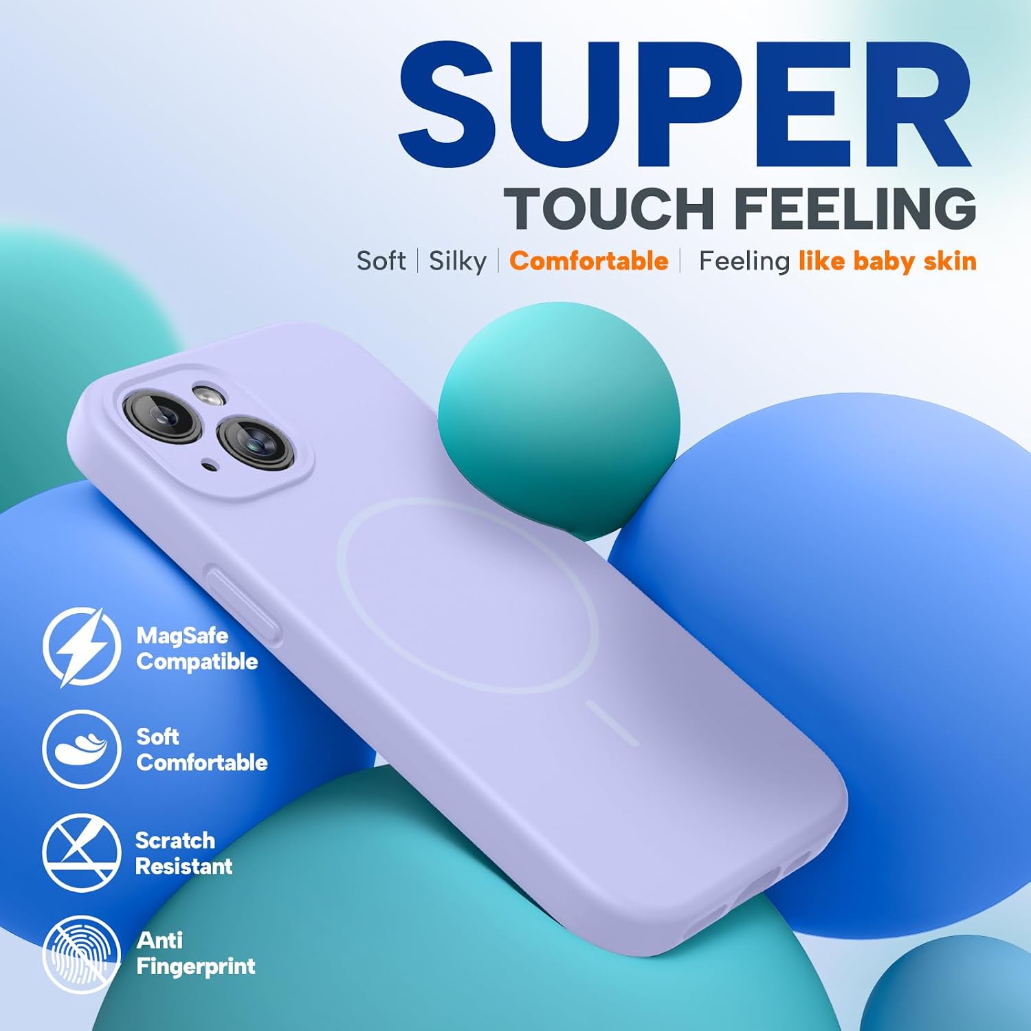 Miracase Compatible with iPhone 15 Case, [Soft Anti-Scratch Microfiber Lining], Liquid Silicone Case Gel Rubber Shockproof Drop Protection Phone Case for iPhone 15, Light Purple