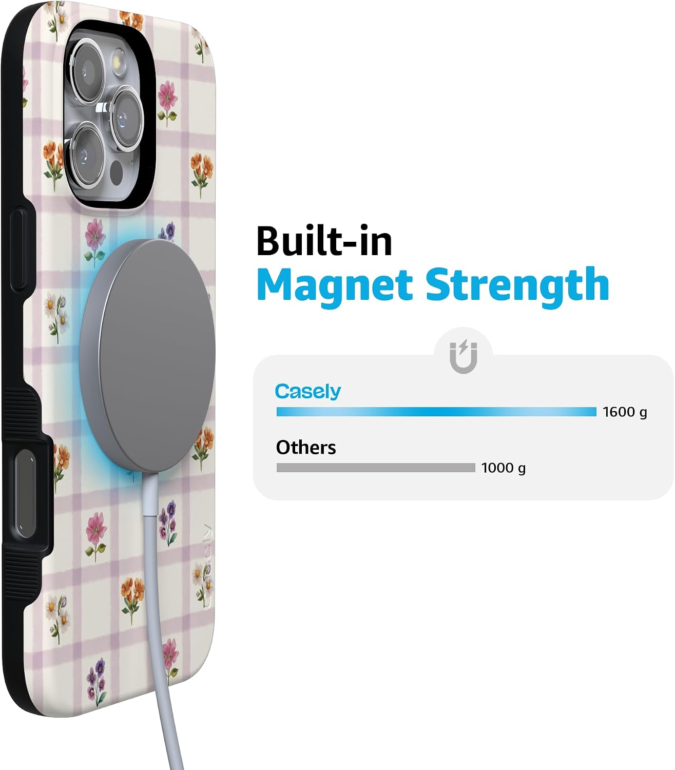 615MG6xlw9L._AC_SL1500_ Casely iPhone 16 Pro Case | Meadow Check | Floral Gingham | Bold Protective Design | Compatible with MagSafe
