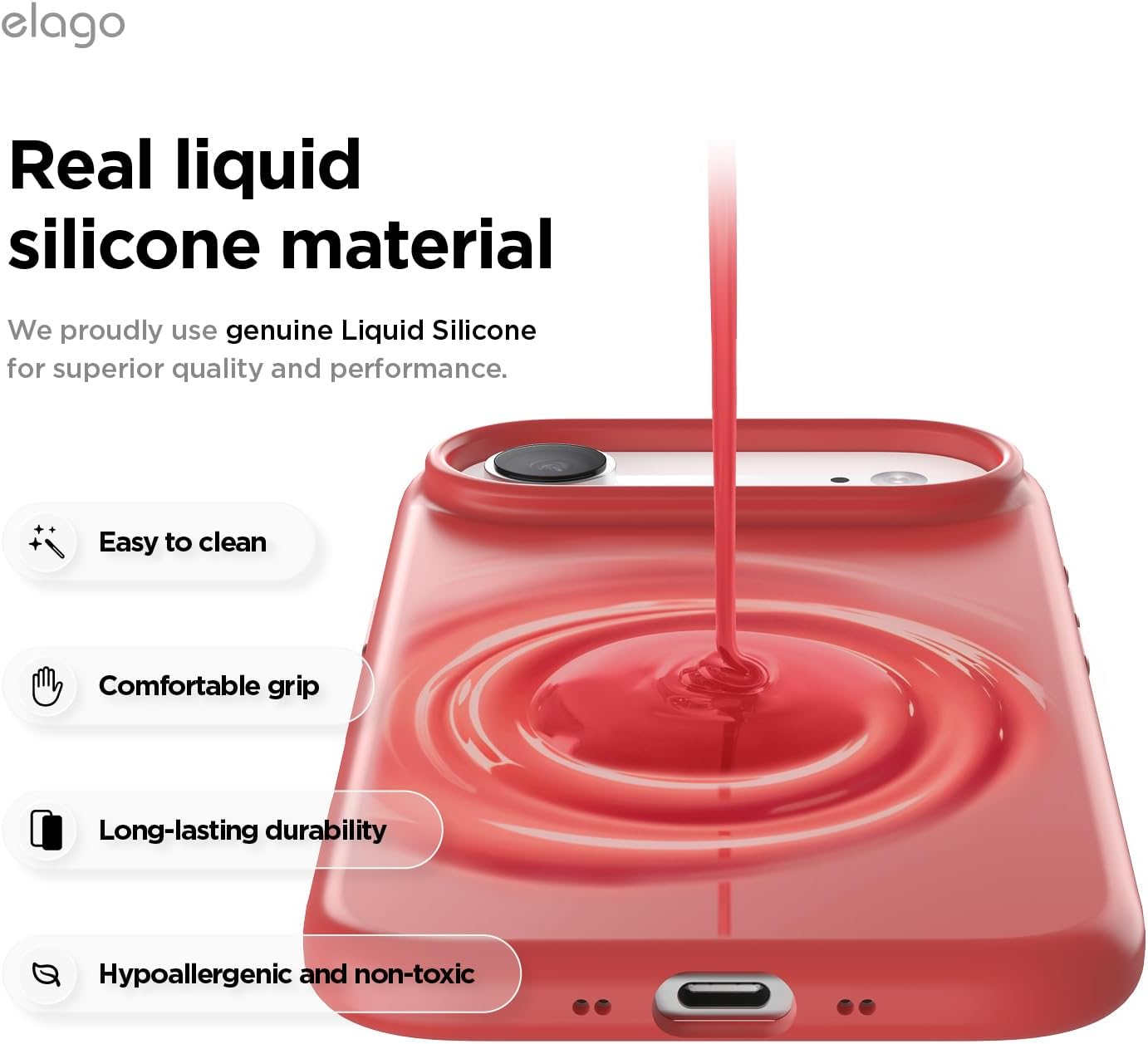elago for iPhone Air Case, Premium Magnetic Silicone Case, Compatible with MagSafe, Liquid Silicone Material, Protective Cover, Shockproof, Slim Phone, 6.5 inch (Red)