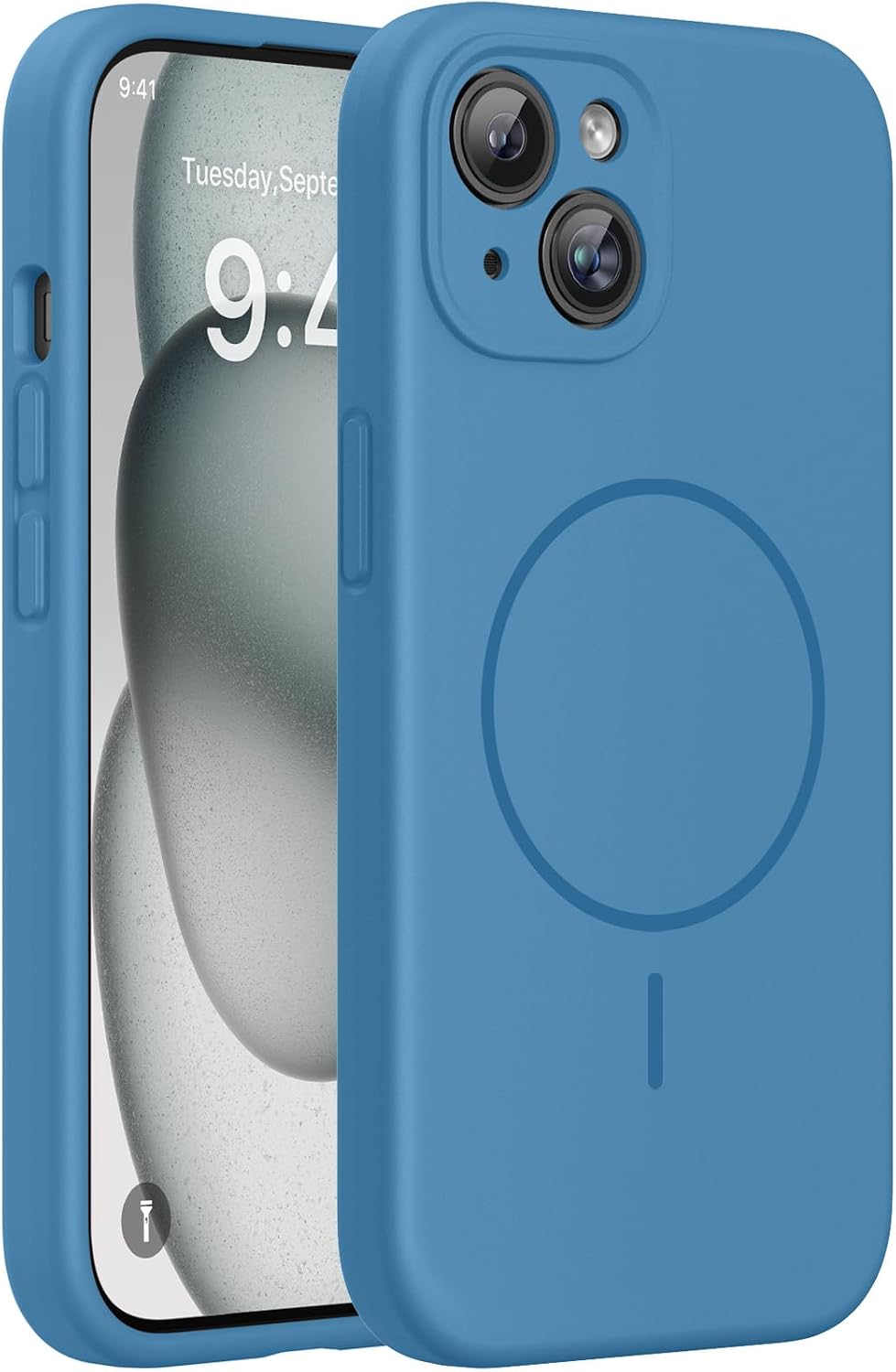 Miracase Compatible with iPhone 15 Case, [Soft Anti-Scratch Microfiber Lining], Liquid Silicone Case Gel Rubber Shockproof Drop Protection Phone Case for iPhone 15, Capri Blue