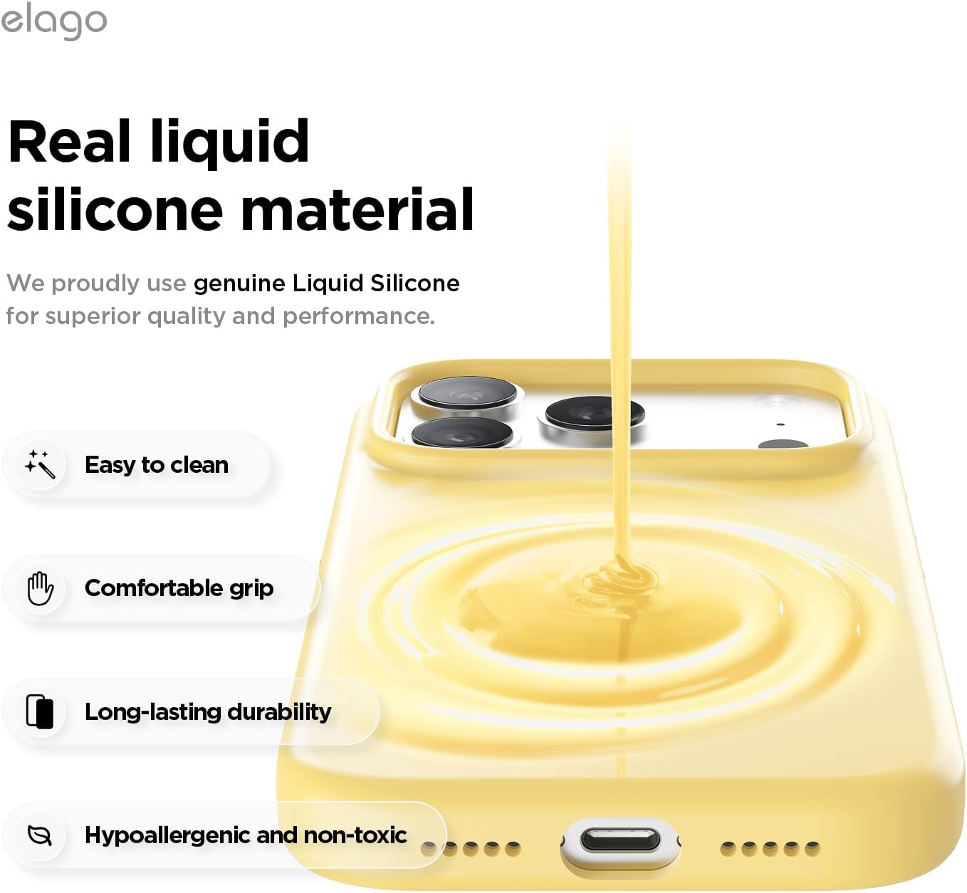 elago for iPhone 17 Pro Case, Premium Magnetic Silicone Case, Compatible with MagSafe, Liquid Silicone Material, Protective Cover, Shockproof, Slim Phone, 6.3 inch (Yellow)