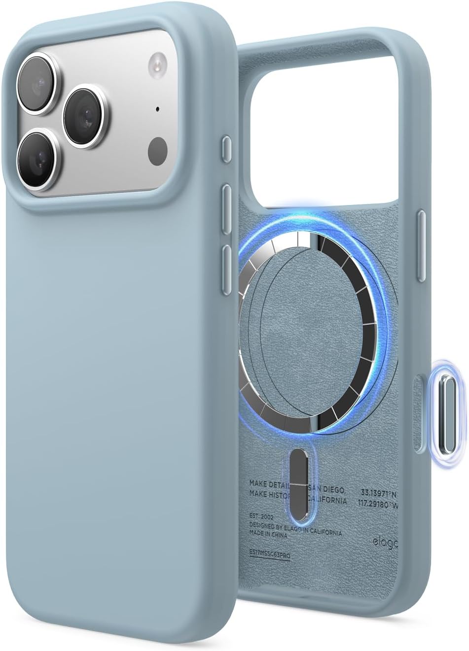 615qtfdM-RL._AC_SL1500_ elago for iPhone 17 Pro Case, Premium Magnetic Silicone Case, Compatible with MagSafe, Liquid Silicone Material, Protective Cover, Shockproof, Slim Phone, 6.3 inch (Sky Blue)