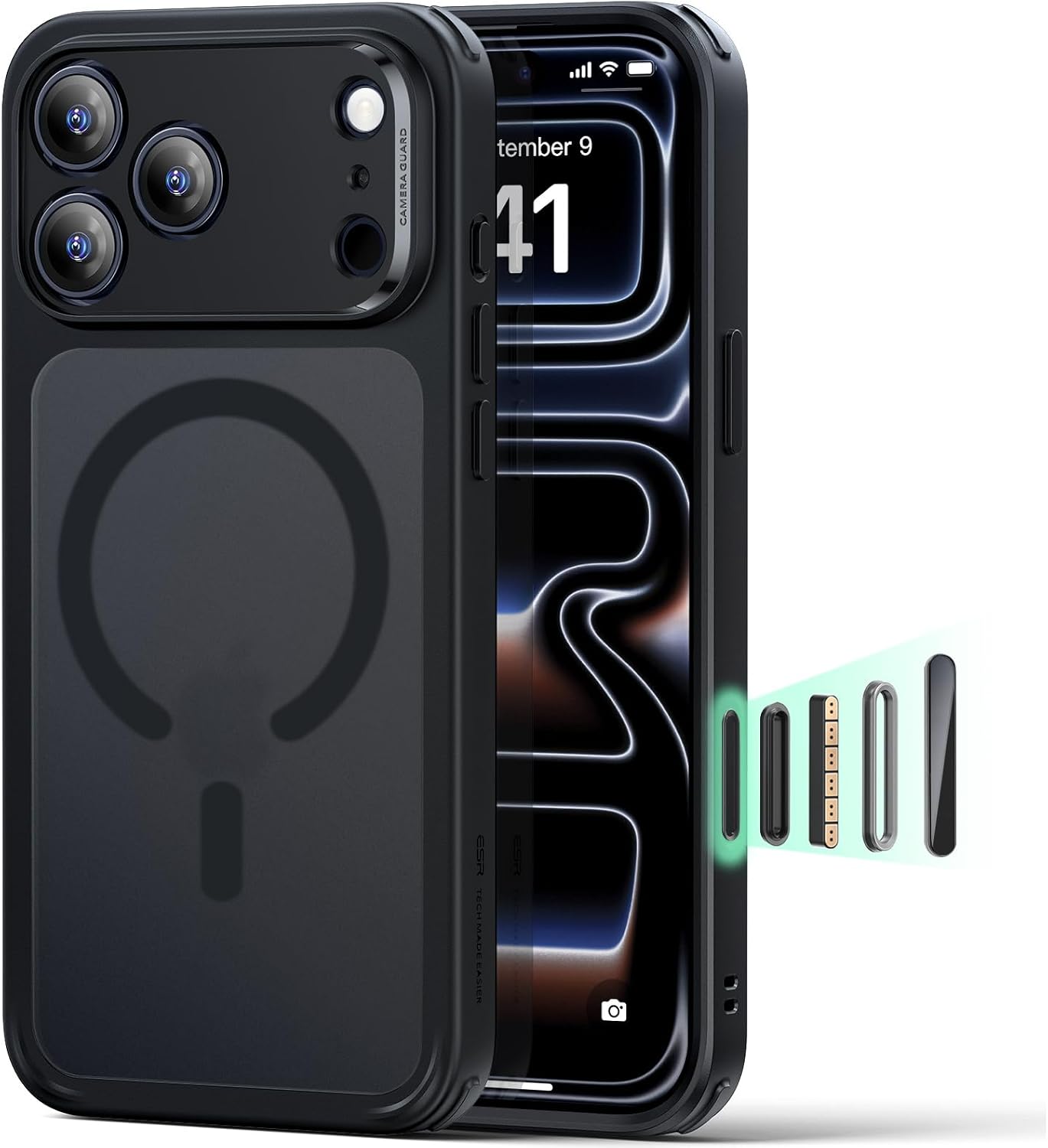 616B9tdnL._AC_SL1500_ ESR for iPhone 17 Pro Max Case, Camera Control Cover, Compatible with MagSafe, Shockproof Military-Grade Protection, Magnetic Phone Case for iPhone 17 Pro Max, Classic Hybrid Case, Frosted Black