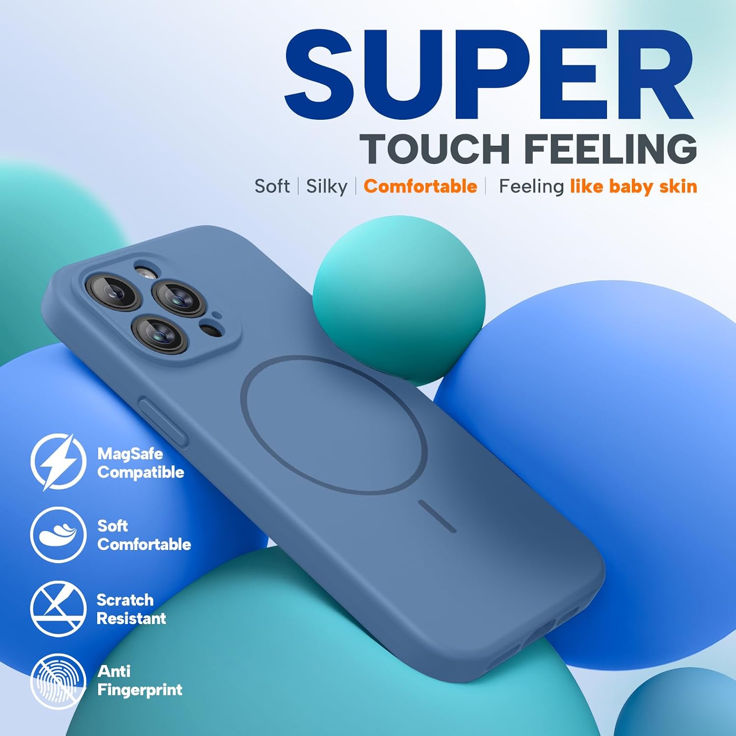 Miracase Magnetic for iPhone 14 Pro Max Case, [Soft Anti-Scratch Microfiber Lining], Compatible with MagSafe, Silicone Shockproof Protection Phone Case for iPhone 14 Pro Max,Glass Blue