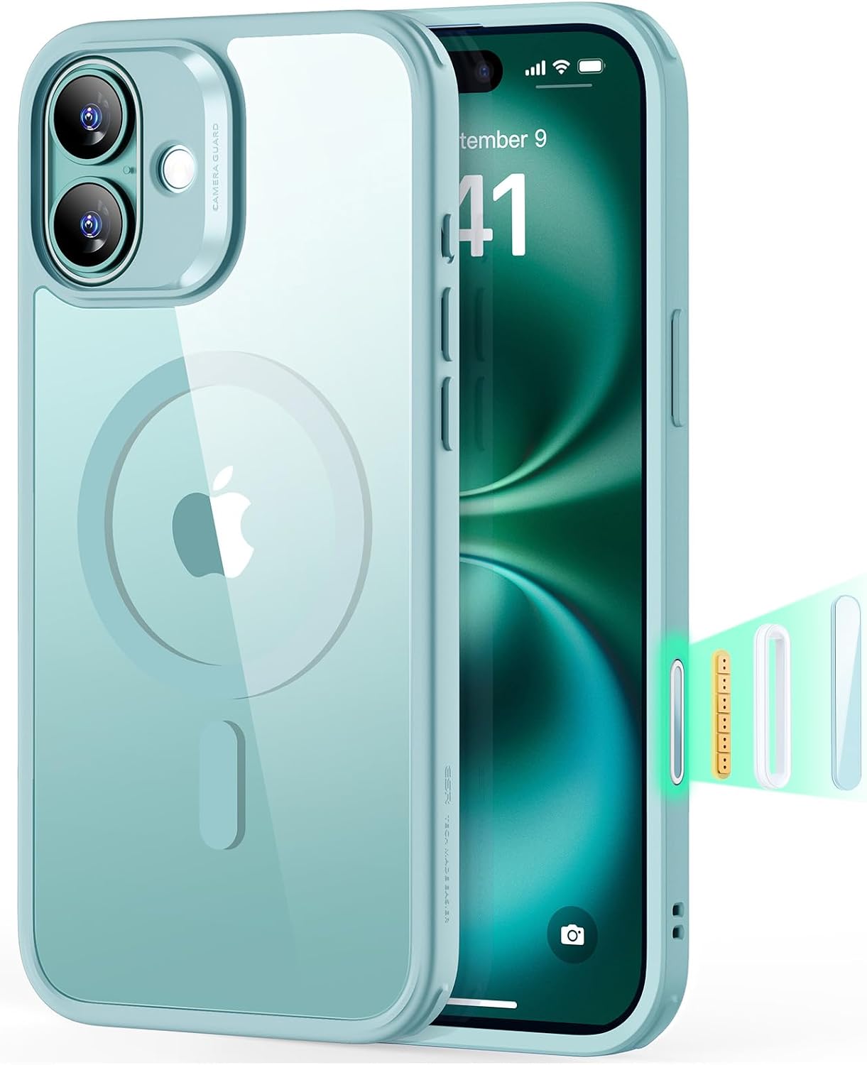 616XscyOPDL._AC_SL1500_ ESR for iPhone 16 Plus Case, Camera Control Cover, Compatible with MagSafe, Shockproof Military-Grade Protection, Magnetic Phone Case for iPhone 16 Plus, Classic Hybrid Case, Clear Green