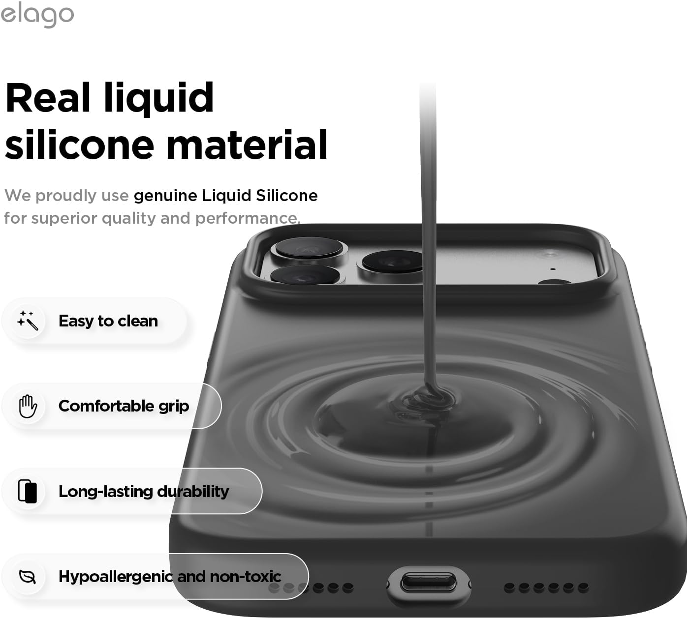 elago for iPhone 17 Pro Max Case, Premium Magnetic Silicone Case, Compatible with MagSafe, Liquid Silicone Material, Protective Cover, Shockproof, Slim Phone, 6.9 inch (Black)