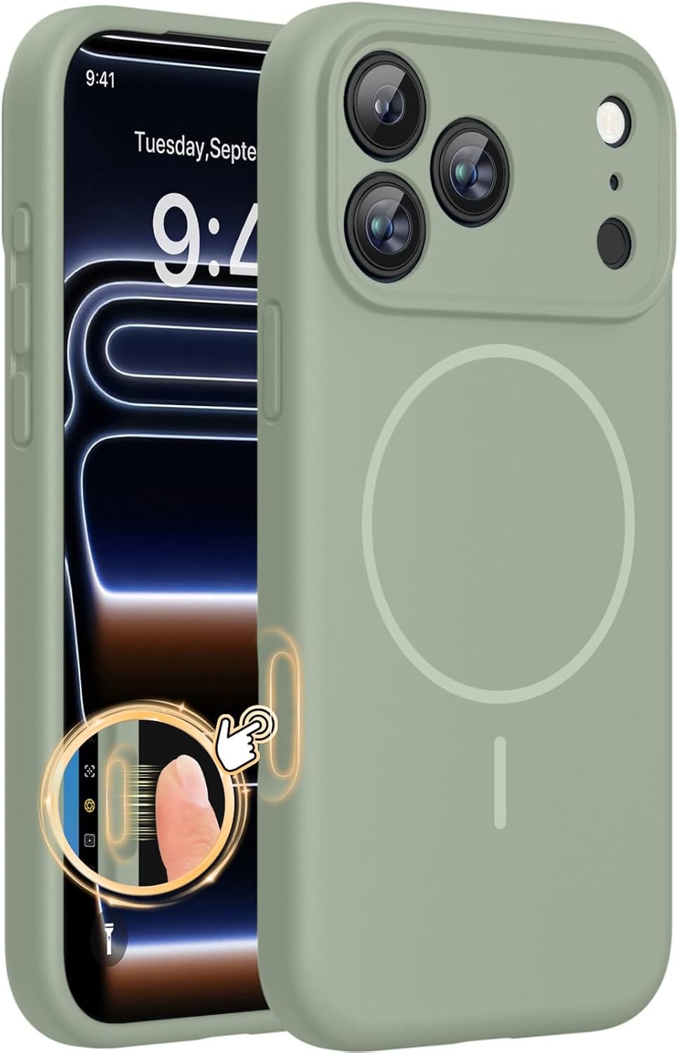616lxMswRfL._AC_SL1500_ Miracase Magnetic for iPhone 17 Pro Max Case, Compatible with MagSafe, Integrated Silicone Camera Control Cover, 3.0mm Thicken Shockproof Drop Protection Phone Case for 17 ProMax, Patina Green