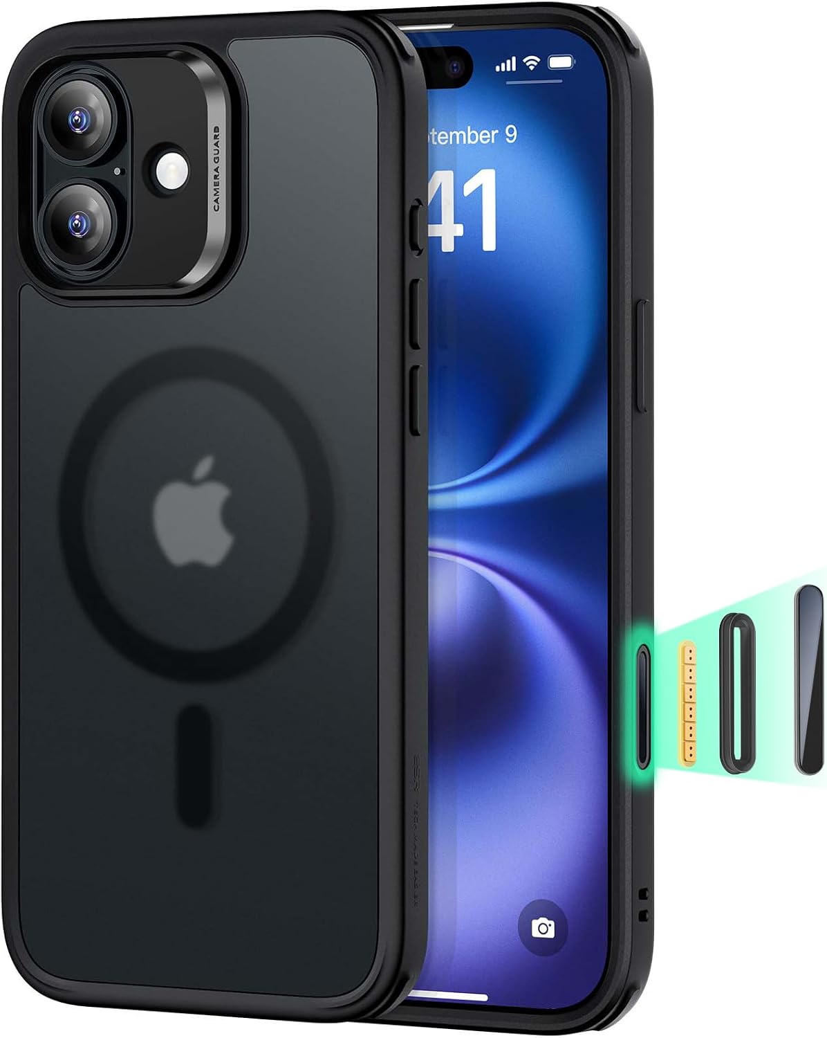 616nvE7CzgL._AC_SL1500_ ESR for iPhone 16 Plus Case, Compatible with MagSafe, Shockproof Military-Grade Protection, Scratch-Resistant Back, Magnetic Phone Case for iPhone 16 Plus, Classic Hybrid Case, Frosted Black