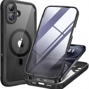 Miracase for iPhone 16 Case 6.1'', Full-Body Bumper Phone case with Built-in Full Glass Screen &Camera Control,No Gap,Compatible with MagSafe,Drop Proof 16 Cover,Black