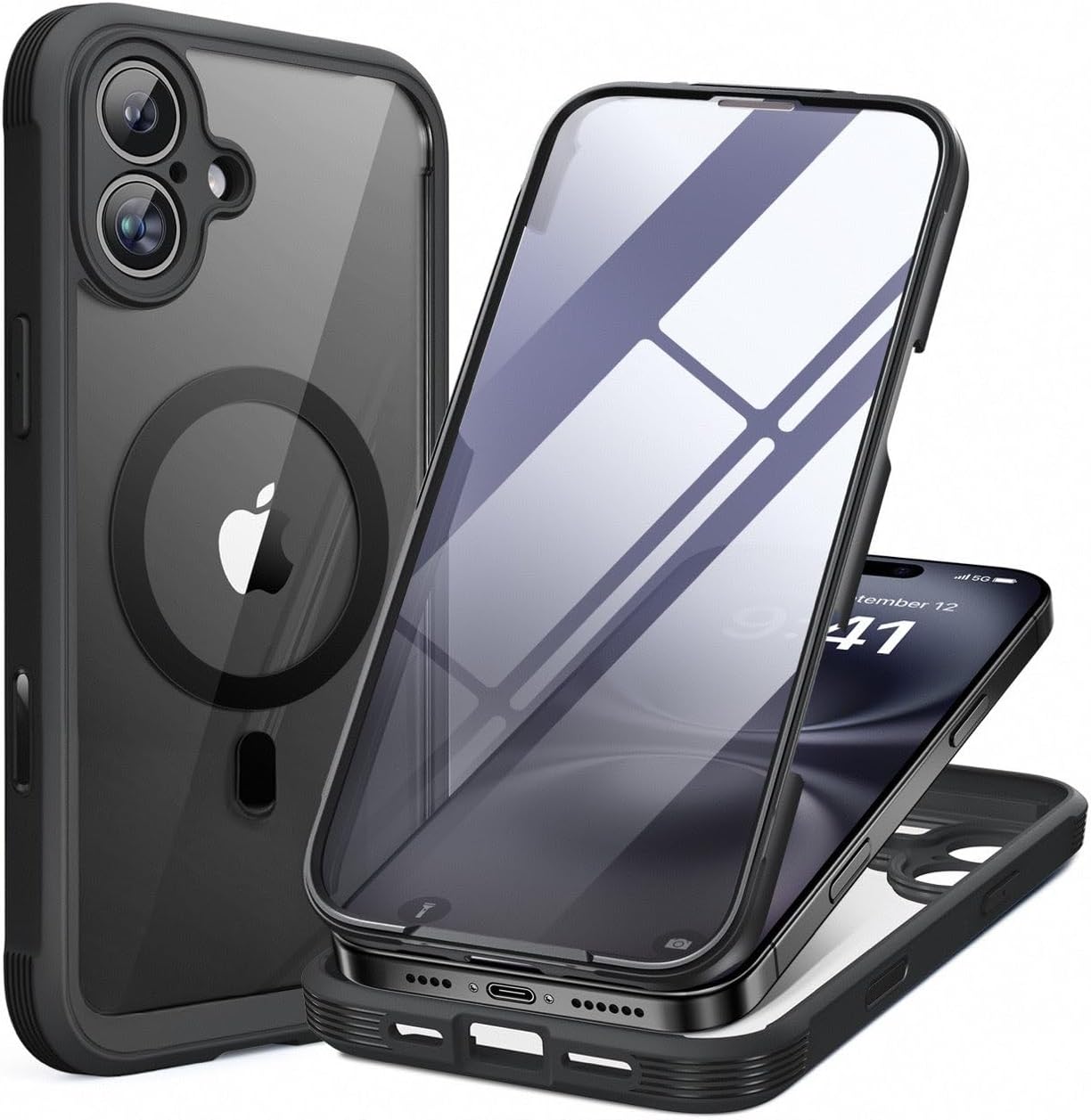 6171krL2NL._AC_SL1280_ Miracase for iPhone 16 Case 6.1'', Full-Body Bumper Phone case with Built-in Full Glass Screen &Camera Control,No Gap,Compatible with MagSafe,Drop Proof 16 Cover,Black