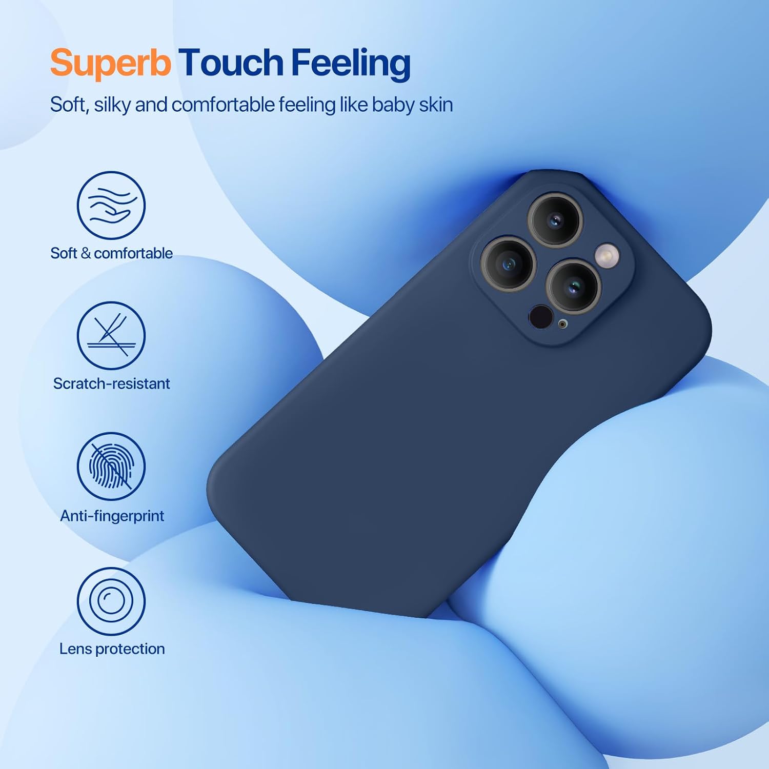Miracase Designed for iPhone 14 Pro Case, [Upgraded Camera Protection], Shockproof Liquid Silicone Rubber Phone Case Cover for 14 Pro 6.1 inch, Dark Blue
