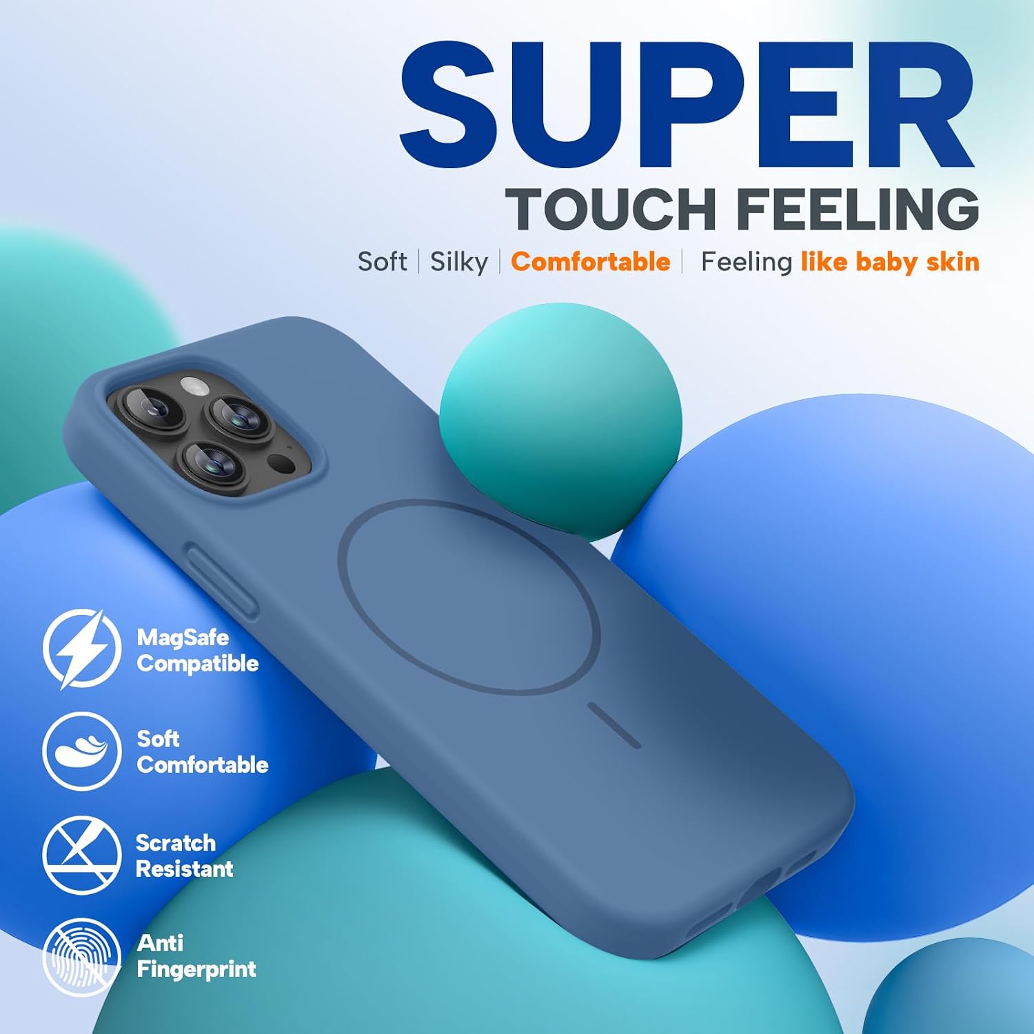 Miracase Magnetic for iPhone 13 Pro Case, [Soft Anti-Scratch Microfiber Lining], Compatible with MagSafe, Liquid Silicone Shockproof Drop Protection Phone Case for 13 Pro, Glass Blue