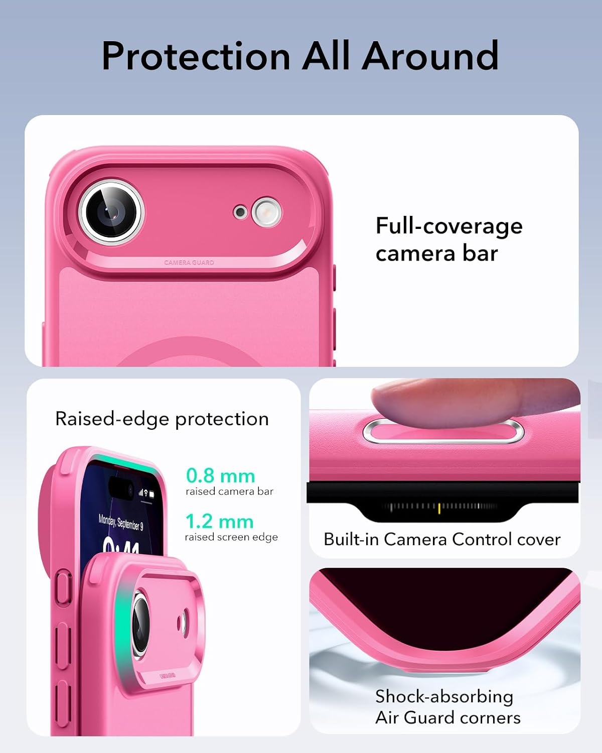 ESR for iPhone Air Case, Camera Control Cover, Compatible with MagSafe, Shockproof Military-Grade Protection, Magnetic Phone Case for iPhone Air, Classic Hybrid Case, Frosted Pink