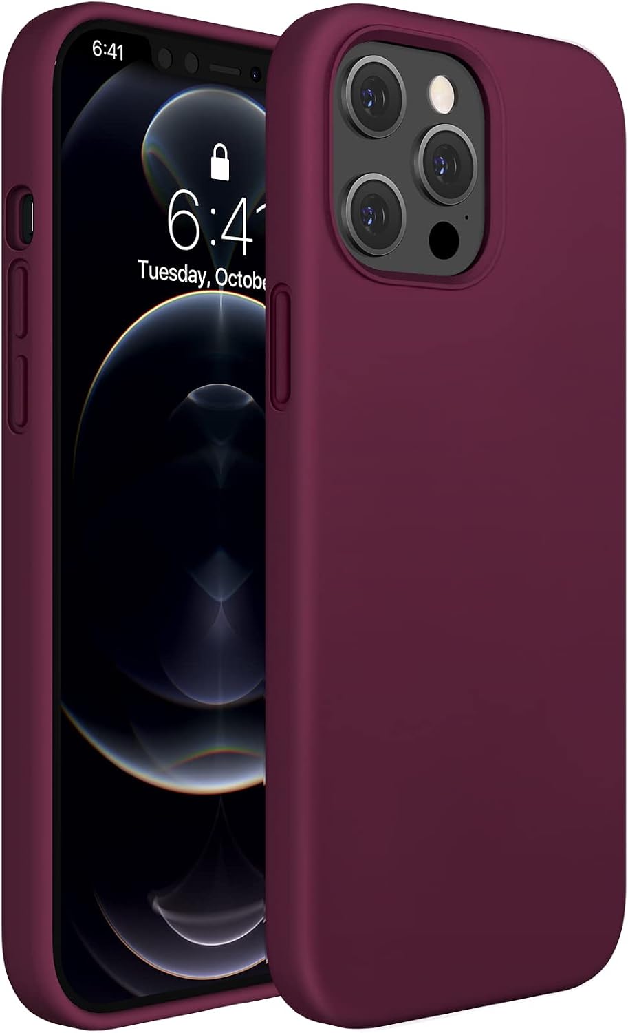Miracase Compatible with iPhone 12 Pro Max Case, [Soft Anti-Scratch Microfiber Lining], Liquid Silicone Case Gel Rubber Shockproof Drop Protection Phone Case for 12 Pro Max, Wine Red