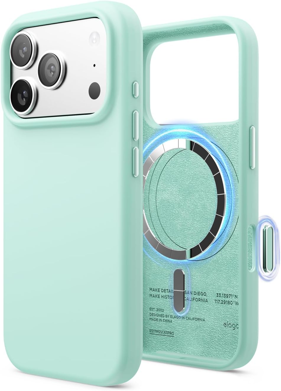 618ABpMD-GL._AC_SL1500_ elago for iPhone 17 Pro Case, Premium Magnetic Silicone Case, Compatible with MagSafe, Liquid Silicone Material, Protective Cover, Shockproof, Slim Phone, 6.3 inch (Aqua Sky)