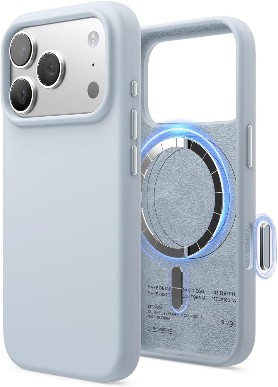 618NmNUqVAL._AC_SL1500_ elago for iPhone 17 Pro Case, Premium Magnetic Silicone Case, Compatible with MagSafe, Liquid Silicone Material, Protective Cover, Shockproof, Slim Phone, 6.3 inch (Light Blue)