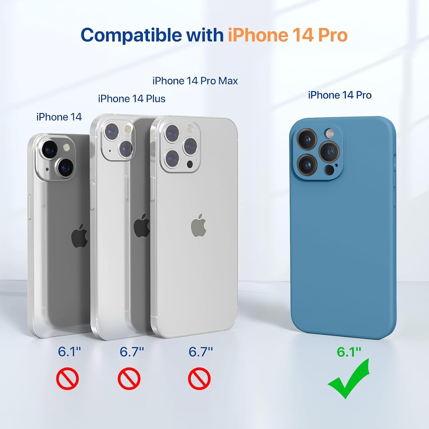 Miracase Designed for iPhone 14 Pro Case, [Upgraded Camera Protection], Shockproof Liquid Silicone Rubber Phone Case Cover for 14 Pro 6.1 inch, Capri Blue