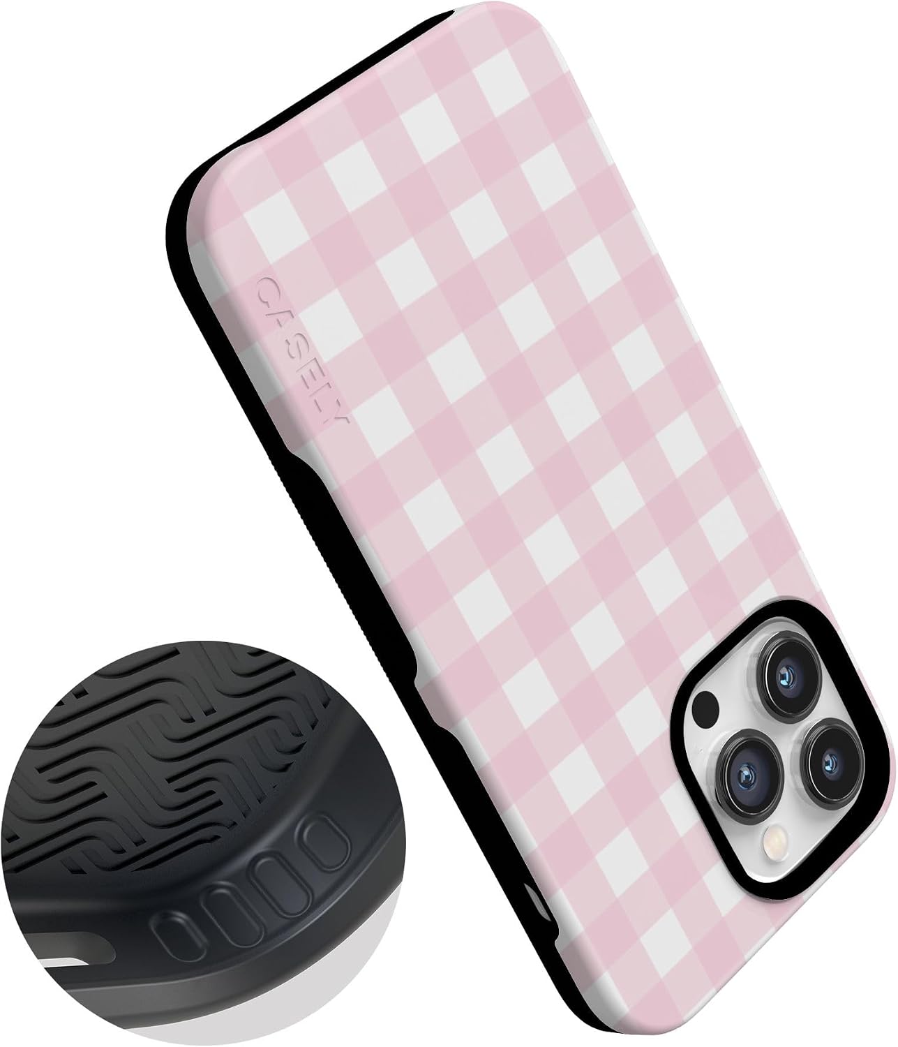 618dNyoBPZL._AC_SL1500_ Casely iPhone 14 Pro Case | Pink Plaid | Sunday Best | Bold Protective Design | Compatible with MagSafe