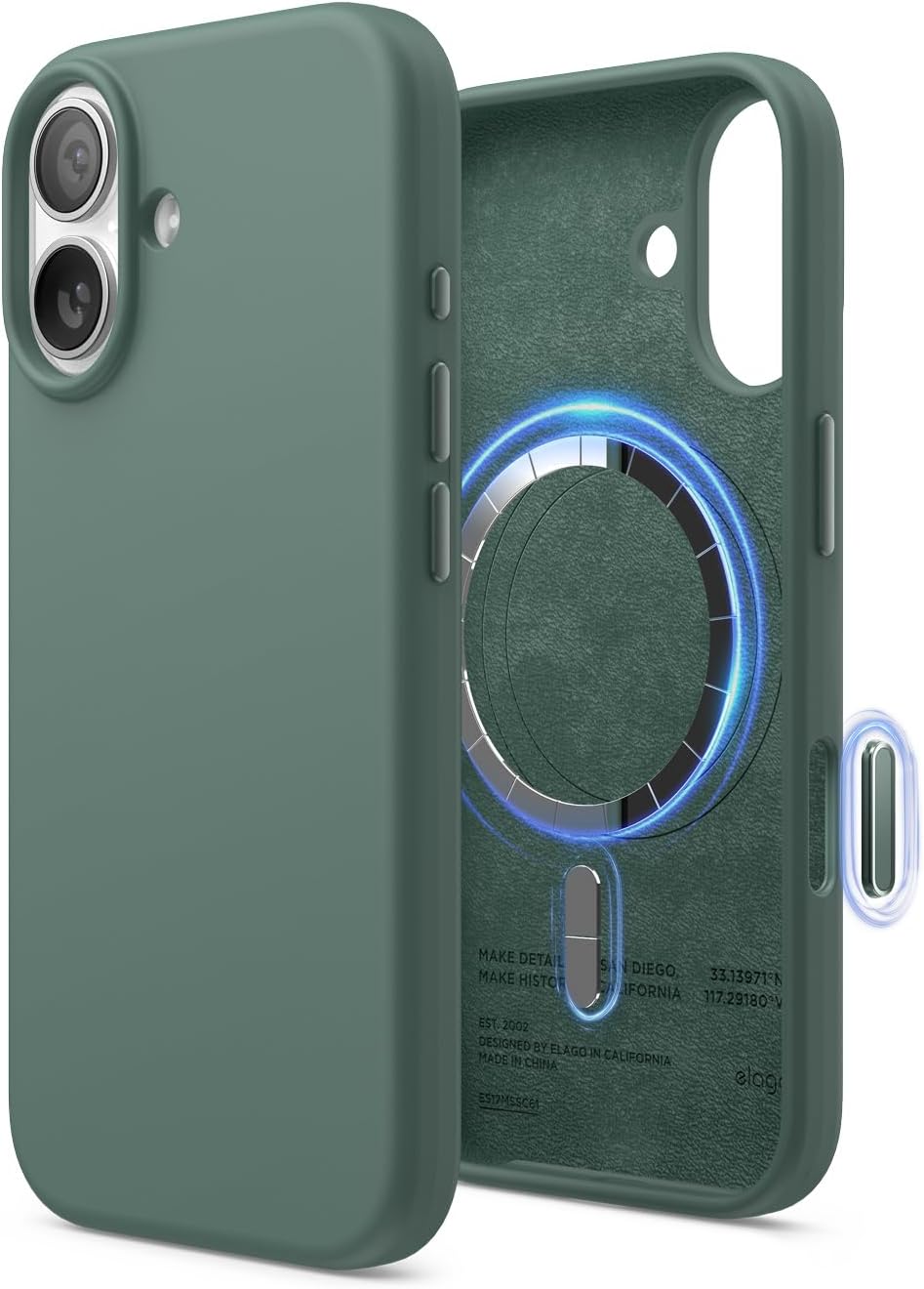 618lFigw7ZL._AC_SL1500_ elago for iPhone 17 Case, Premium Magnetic Silicone Case, Compatible with MagSafe, Liquid Silicone Material, Protective Cover, Shockproof, Slim Phone, 6.3 inch (Midnight Green)